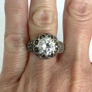 VTG Sterling Silver 925 Signed Judith Jack CZ Marcasite Statement Ring Sz 6.5